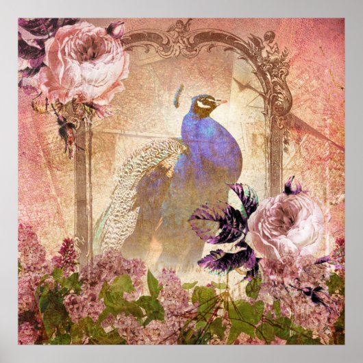 Poster Peacock Floral Victorien vintage (Devant)