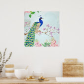 Poster Peacock Graphic | Blue And Yellow Peacocks (Cuisine)