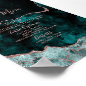 Poster Peacock Green Rose Gold Agate Marbre Mariage Menu (Coin)