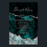 Poster Peacock Green Rose Gold Agate Marbre Mariage Menu<br><div class="desc">Rich Peacock Turquoise Green & Elegant Rose Gold Faux Foil Aquarelle Marbre Agate Gilded Geode Design,  avec polices modernes et de script. Luxueux Poster à la carte tendance et chic pour dîner Mariage ! ~ Regardez ma boutique pour voir l'ensemble de la suite mariage pour ce design!</div>