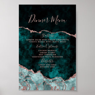 Poster Peacock Green Rose Gold Agate Marbre Mariage Menu