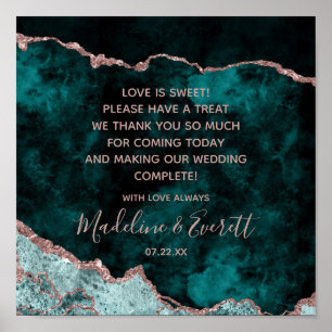 Poster Peacock Green & Rose Gold Love is Sweet Table Sign