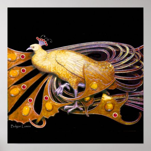 Poster PEACOCK, jaune rouge violet noir (Devant)