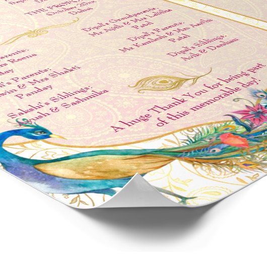 Poster Peacock mariage hindou détails programme rituels (Coin)