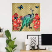 Poster Peacock & Peonies Peonies Gold Stars (Bureau à domicile)
