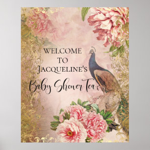 Poster Peacock Peony Floral Blush Or Rose Découpage Tite