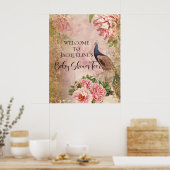 Poster Peacock Peony Floral Blush Pink Gold Decoupage Tis (Cuisine)
