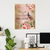 Poster Peacock Peony Floral Blush Pink Gold Decoupage Tis (Bureau à domicile)