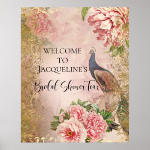Poster Peacock Peony Floral Rose Gold Fête des mariées Th