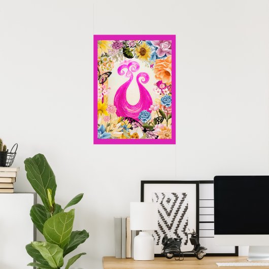 Poster Peacock Plum rose avec fleurs colorées (Bureau à domicile)