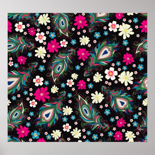 Poster Peacock Plumes Broderie Motif sans fil (Devant)