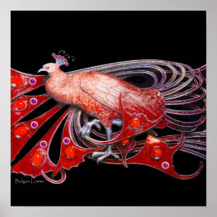 Poster PEACOCK, rouge violet gris violet noir