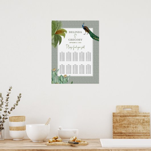 Poster Peacock Tropical Green Graphique Mariage assis (Cuisine)