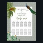 Poster Peacock Tropical Green Graphique Mariage assis<br><div class="desc">Un design vintage d'oiseau paon avec verdure tropicale et motif damassé arrière - plan. Ce design est idéal pour toutes les saisons. Un design aquarelle élégant dans un thème contemporain. Un élégant tableau de sièges mariage de bienvenue avec des plumes de paon glorieuses et des éléments modernes. Des invitations de...</div>