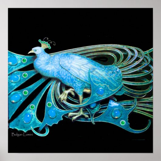 Poster PEACOCK, turquase bleue, vert noir (Devant)