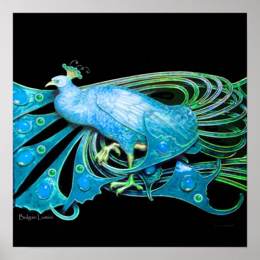 Poster PEACOCK, turquase bleue, vert noir (Devant)