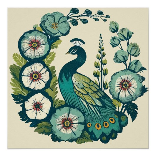Poster Peacock vintage Peacock Blue et Green paons (Devant)