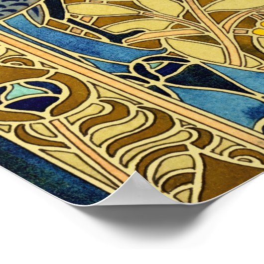 Poster Peacocks Birds Rowan Trees Art Nouveau (Coin)