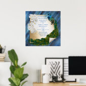 Poster Peacocks bleu-vert métallique sur soie vert émerau (Bureau à domicile)