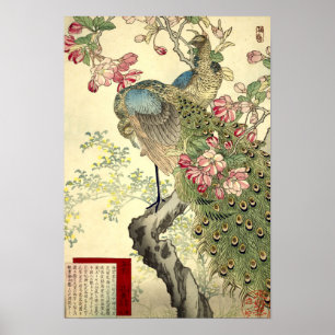 Poster Peacocks & Crabappy Vintage Japonais
