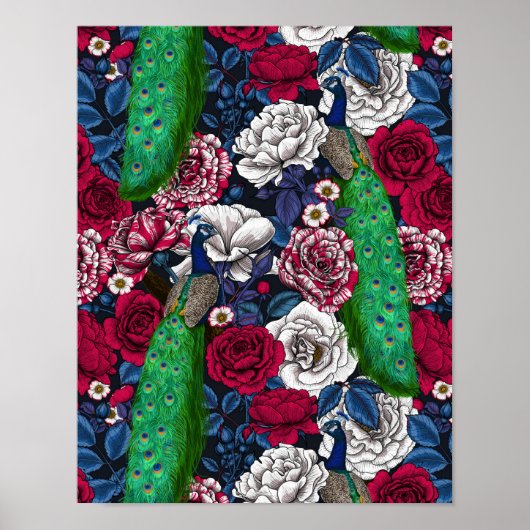 Poster Peacocks dans le jardin rose (Devant)
