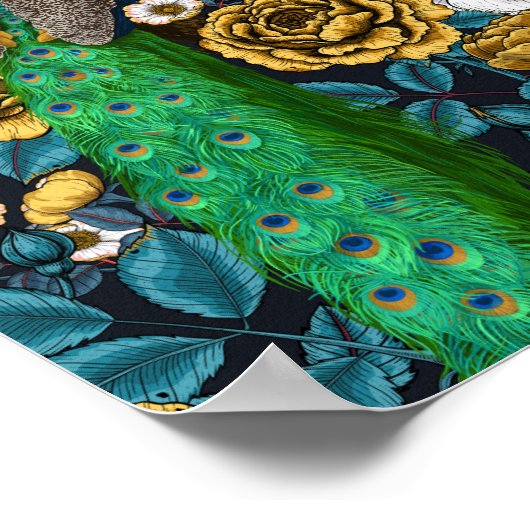 Poster Peacocks dans le jardin rose 3 (Coin)