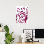 Poster PEACOCKS EN AMOUR, Rouge et Blanc (Bureau à domicile)