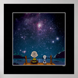 Poster Peanuts Snoopy et Charlie Brown regardant les ét