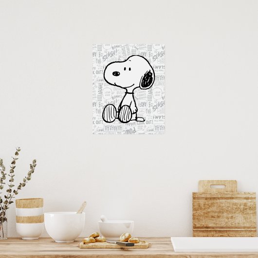 Poster PEANUTS | Snoopy on Black White Comics (Cuisine)