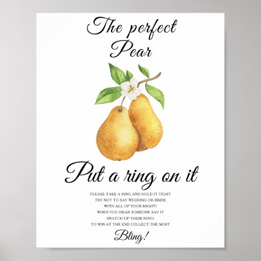 Poster Pear bridal shower Put a ring on it game (Devant)
