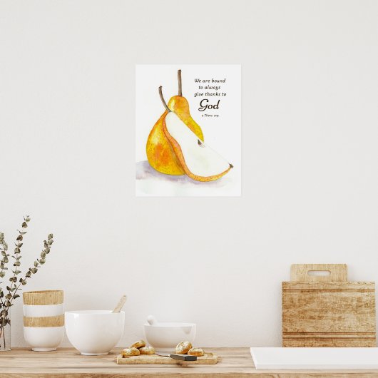 Poster Pear Fresh Fruit Kitchen Scripture Give Thanks (Cuisine)