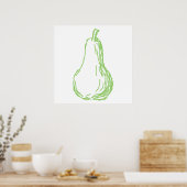 Poster Pear Sketch. Illustration de ligne en vert. (Cuisine)
