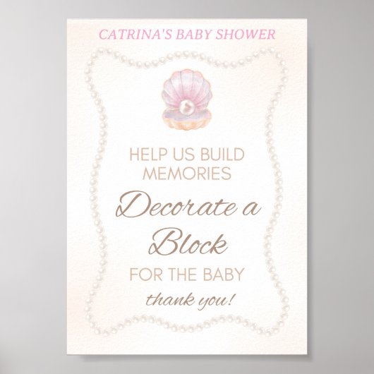 Poster Pearl Baby Shower Game Sign (Devant)