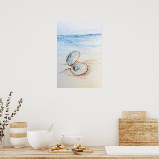 Poster Pearl In Clam Shell Ocean Beach Waves (Cuisine)