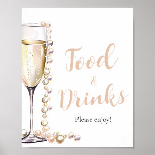 Poster Pearles d'or et Prosecco Champagne Nourriture et b