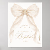 Poster Pearls Gold Bow Girl Baptism Welcome (Devant)