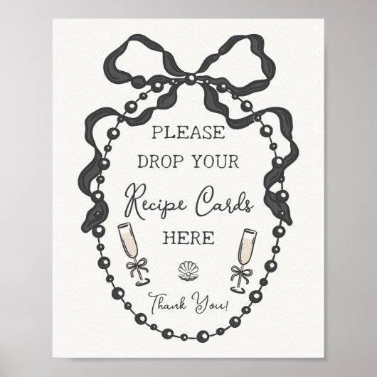 Poster Pearls & Prosecco Black Coquette Bow Partager Rece (Devant)
