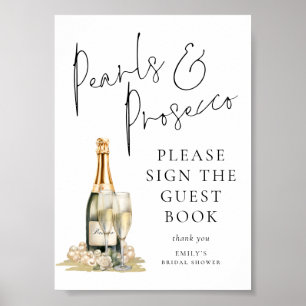 Poster Pearls Prosecco Fête des mariées Panneau du livre 
