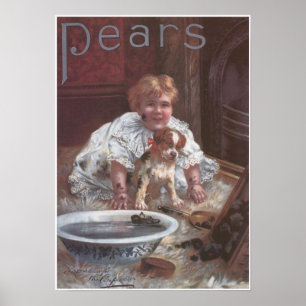 Poster Pears Soap Girl Washing Dog