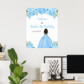 Poster Peau foncée Princesse Bleu Floral Bienvenue (Bureau à domicile)