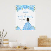 Poster Peau foncée Princesse Bleu Floral Bienvenue (Cuisine)