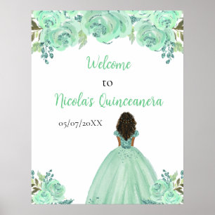 Poster Peau foncée Princesse Mint Quinceanera Bienvenue