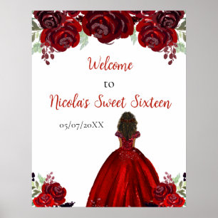 Poster Peau foncée Princesse Sweet sixteen rouge Bienvenu