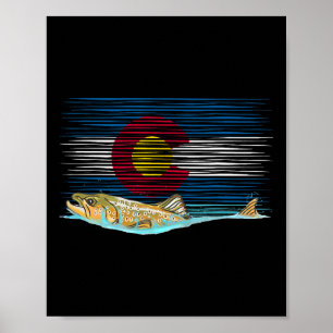 Poster Pêche à la mouche de la truite brune du Colorado D