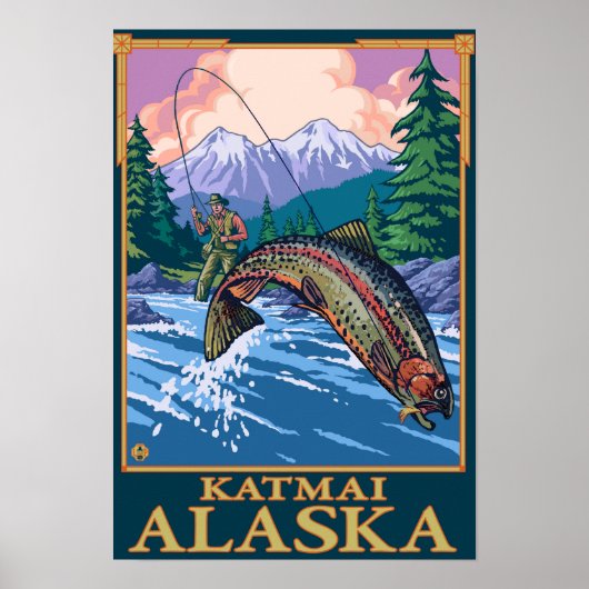 Poster Pêche à la mouche - Katmai, Alaska (Devant)