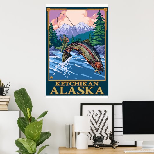 Poster Pêche à la mouche - Ketchikan, Alaska (Bureau à domicile)