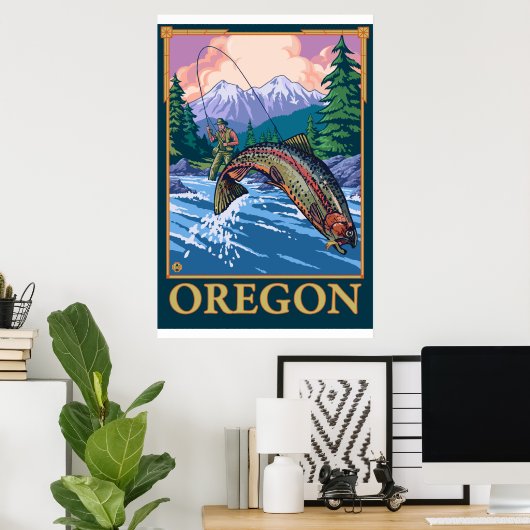 Poster Pêche à la mouche - Oregon (Bureau à domicile)