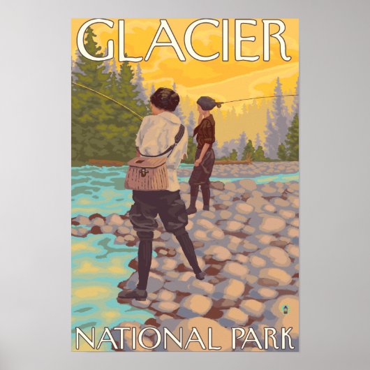 Poster Pêche à la mouche - Parc national du Glacier, MT (Devant)