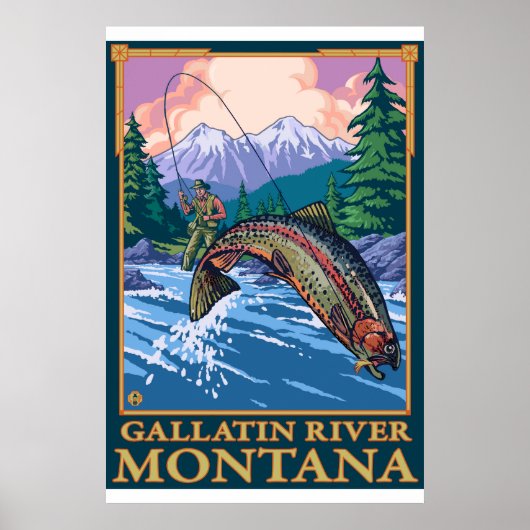 Poster Pêche à la mouche - Rivière Gallatin, Montana (Devant)