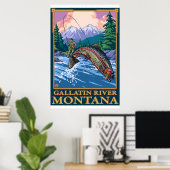 Poster Pêche à la mouche - Rivière Gallatin, Montana (Bureau à domicile)